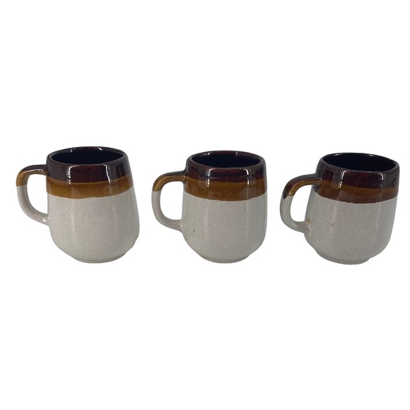 Set 3 vintage made in Taiwan Tan / Brown mugs. Coffee Tea Stone Heavy Handmade - Picture 2 of 6
